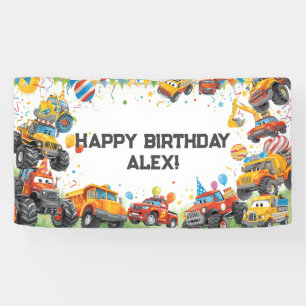 Bannière d'anniversaire Camions à aquarelle Voitur