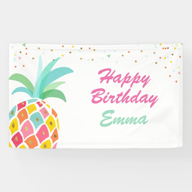 Bannière d'anniversaire d'ananas Tropical Luau Pin (Horizontal)