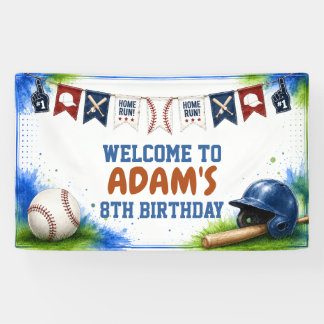 Bannière d'anniversaire de baseball à l'aquarelle