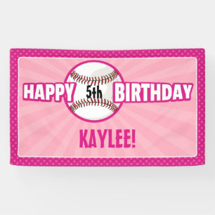Bannière d'anniversaire de baseball rose pour tou