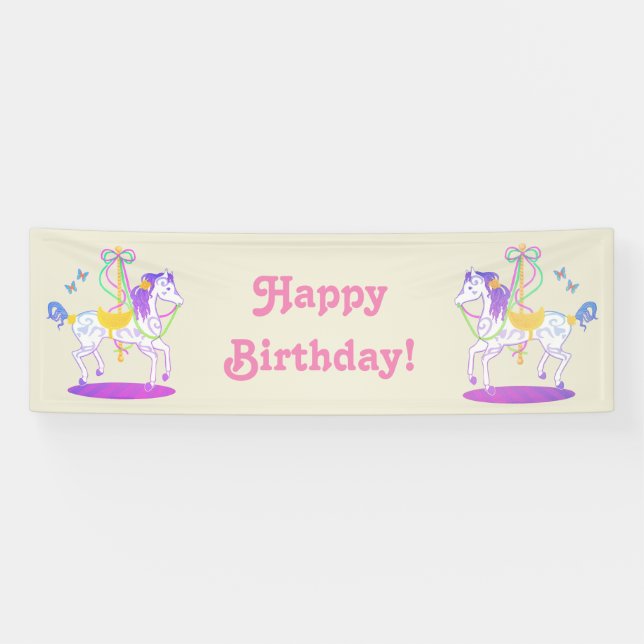 Bannière d'anniversaire de cheval de carrousel (Horizontal)