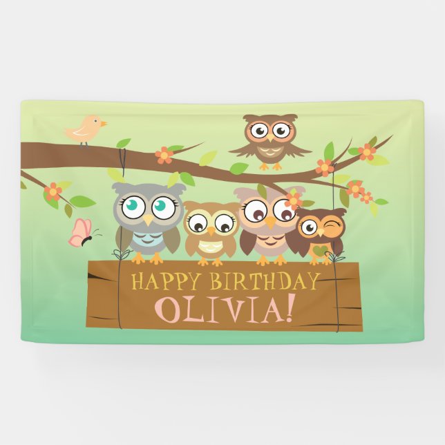 Bannière d'anniversaire de chouette (Horizontal)