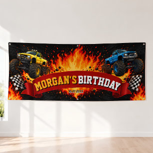Bannière d'anniversaire de fête de course de Monst