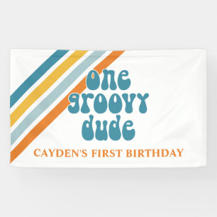 Bannière d'anniversaire de garçon super One Retro