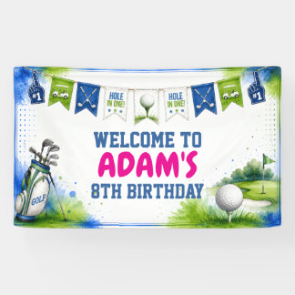 Bannière d'anniversaire de golf à l'aquarelle