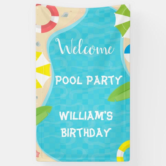 Bannière d'anniversaire de la fête de la piscine d (Vertical)