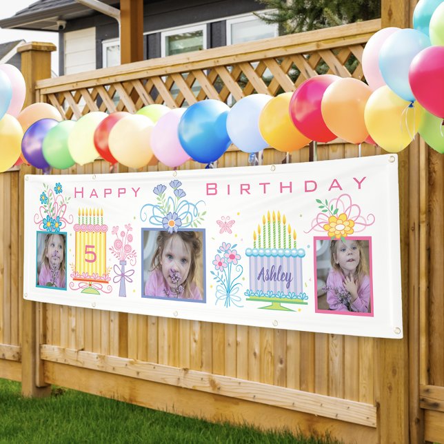 Bannière d'anniversaire de la photo rose (Créateur téléchargé)