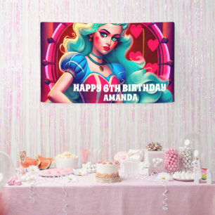 Bannière d'anniversaire de la Reine des Coeurs 3D