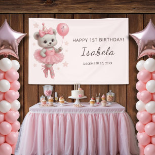 Bannière d'anniversaire de l'ourson ballerine flot