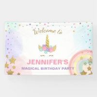 Bannière d'anniversaire de l'Unicorne Magical Pink