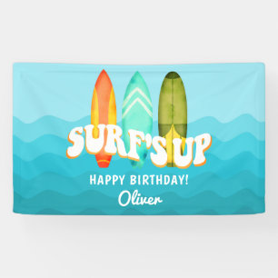 Bannière d'anniversaire de planche de surf Surfs U