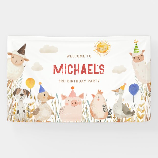 Bannière d'anniversaire des animaux de ferme (Horizontal)