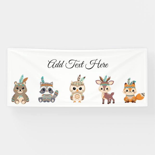 Bannière d'anniversaire des mignons animaux tribau (Horizontal)