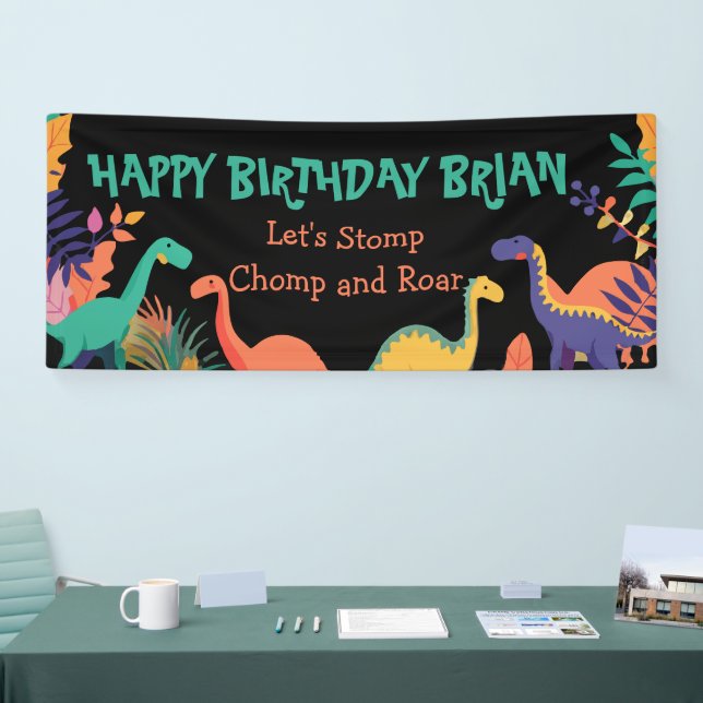 Bannière d'anniversaire des mignons dinosaures (Salon professionnel)
