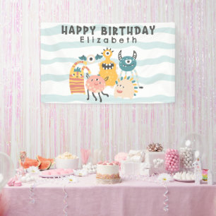 Bannière d'anniversaire des petits monstres coloré