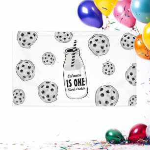 Bannière d'anniversaire douce au lait et aux biscu