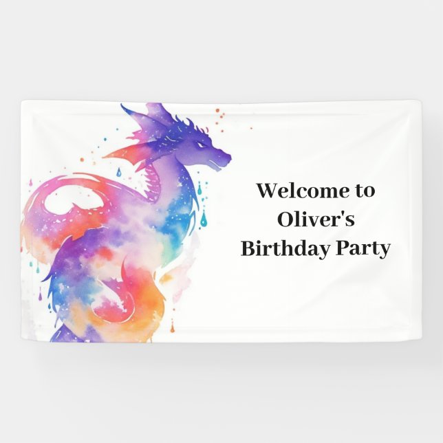 Bannière d'anniversaire du mignon dragon (Horizontal)