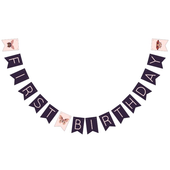 Bannière d'anniversaire du papillon Boho mignon (Tout)
