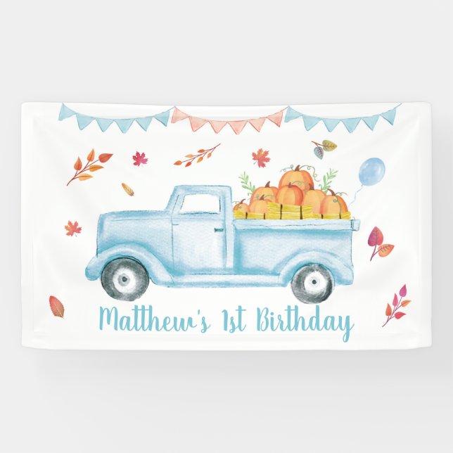 Bannière d'anniversaire du petit camion Citrouille (Horizontal)