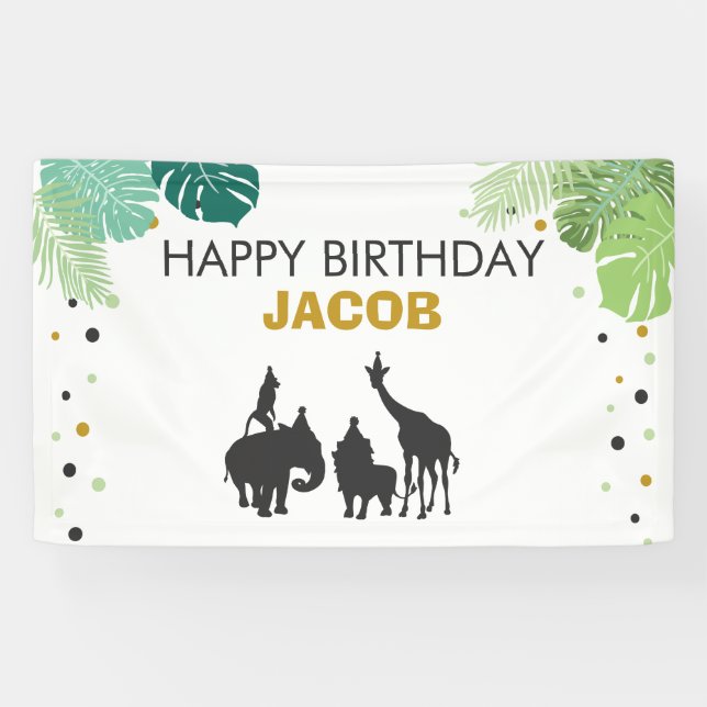 Bannière d'anniversaire du zoo Safari Jungle anima (Horizontal)