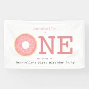 Bannière d'anniversaire d'une fille rose Donut
