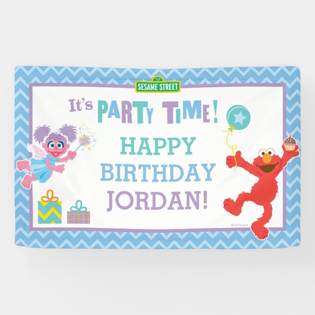 Bannière d'anniversaire Elmo et Abby (Horizontal)