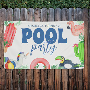 Bannière d'anniversaire   Fête au bord de la pisci