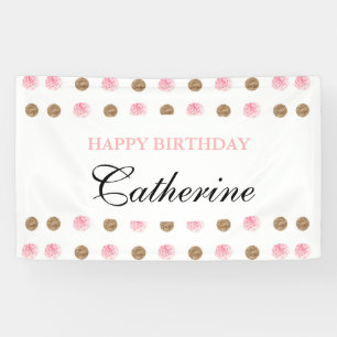 Bannière d'anniversaire Gold & Pink Polka-Dot