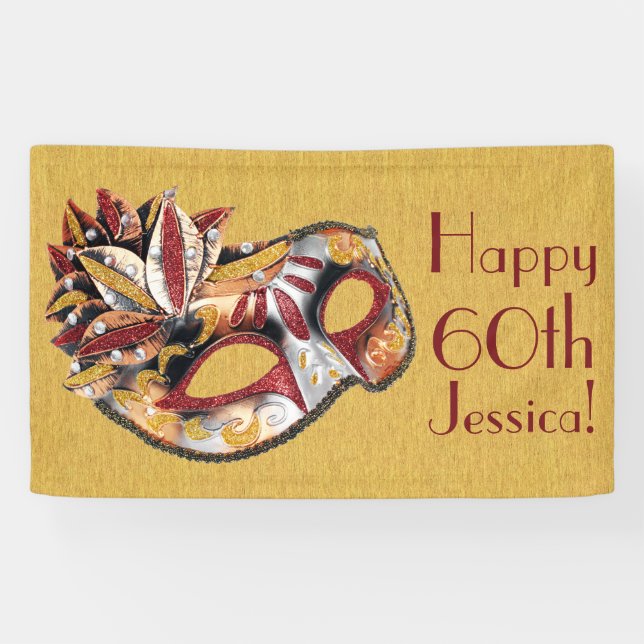 Bannière d'anniversaire Masquerade personnalisée (Horizontal)