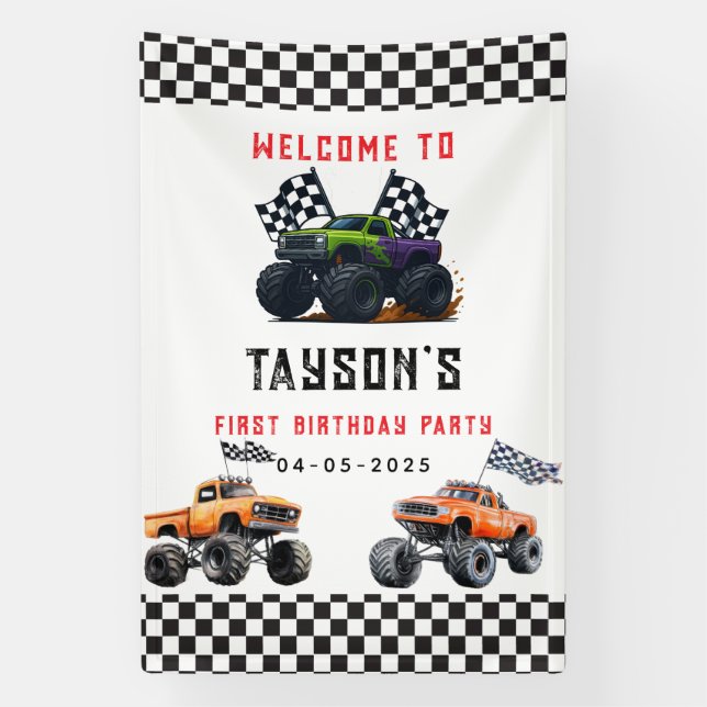 Bannière d'anniversaire Monster Trucks 1er anniver (Verticale)