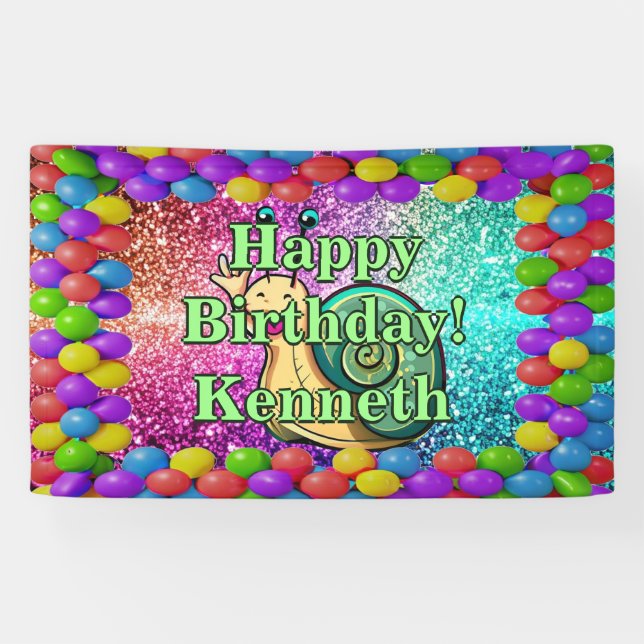 Bannière d'anniversaire personnalisée avec escargo (Horizontal)