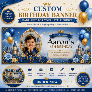 Bannière d'anniversaire personnalisée bleue et or