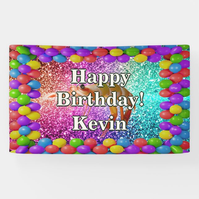 Bannière d'anniversaire personnalisées de crevette (Horizontal)