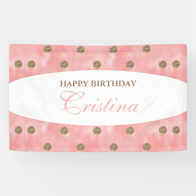 Bannière d'anniversaire Polka-Dot Or Personnalisée (Horizontal)