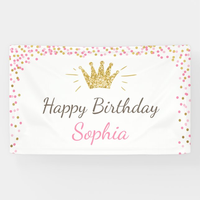 Bannière d'anniversaire princesse Royal Rose et Go (Horizontal)