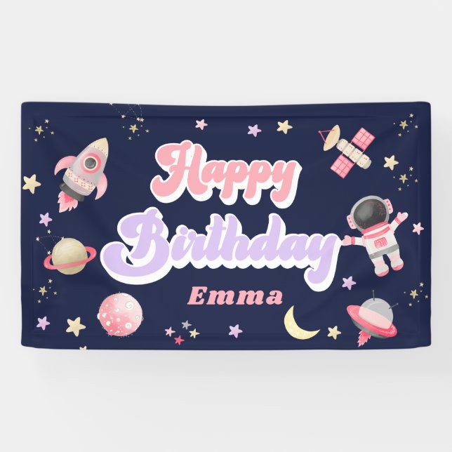 Bannière d'anniversaire rétro rose (Horizontal)