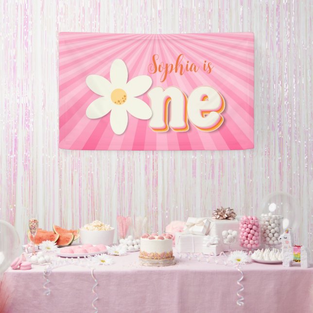 Bannière d'anniversaire Retro Rose Daisy | Boho Fl (Fête)