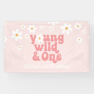 Bannière d'anniversaire rose Daisy rétro Young Wil