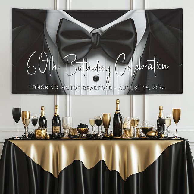 Bannière d'anniversaire Smoking pour Hommes (Mens tuxedo birthday party and any event banner. Add your details for your event.)