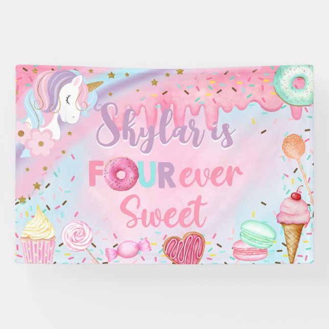 Bannière d'anniversaire Sweet Four fille / fond de (Horizontal)