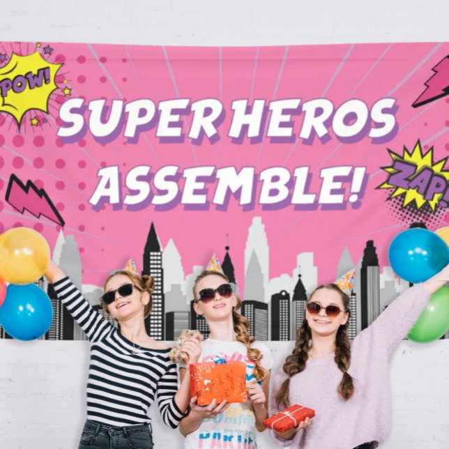 Bannière d'anniversaire unique pour fille super-hé (Créateur téléchargé)