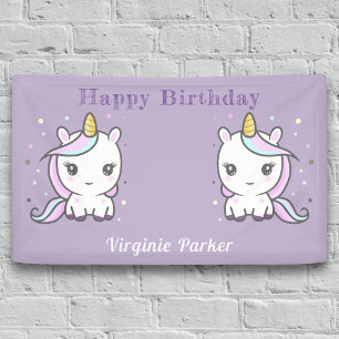 Bannière d'anniversaire violet avec de mignons lic