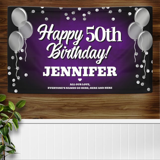 Bannière d'anniversaire violet et argenté (Créateur téléchargé)