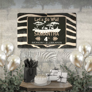 Bannière d'anniversaire zèbre à motif animal