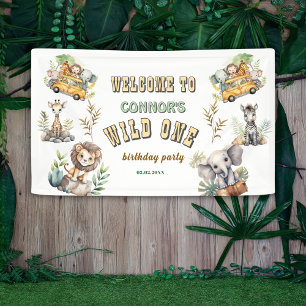Bannière de 1er anniversaire safari jungle sauvage