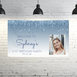 Bannière de 21e anniversaire Photo Blue Glitter Dr