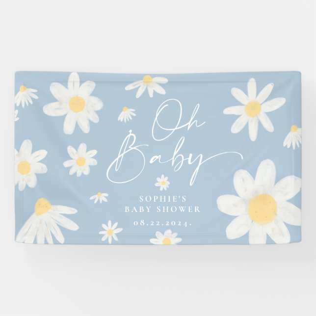Bannière de Baby shower à fleurs Dusty Blue Boho D (Horizontal)