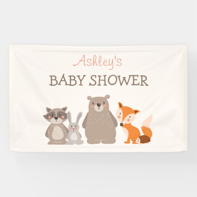 Bannière de Baby shower animal de bois Forest Cute (Horizontal)