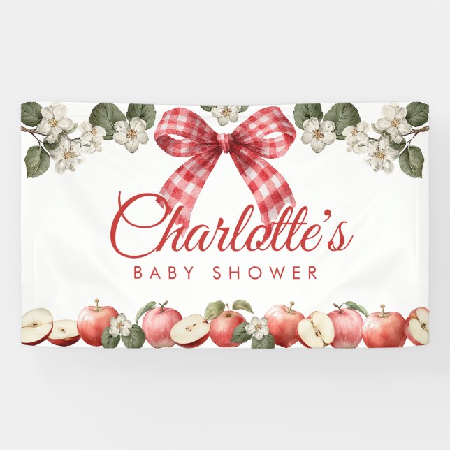 Bannière de Baby Shower Apple avec Nœud Gingham (Horizontal)