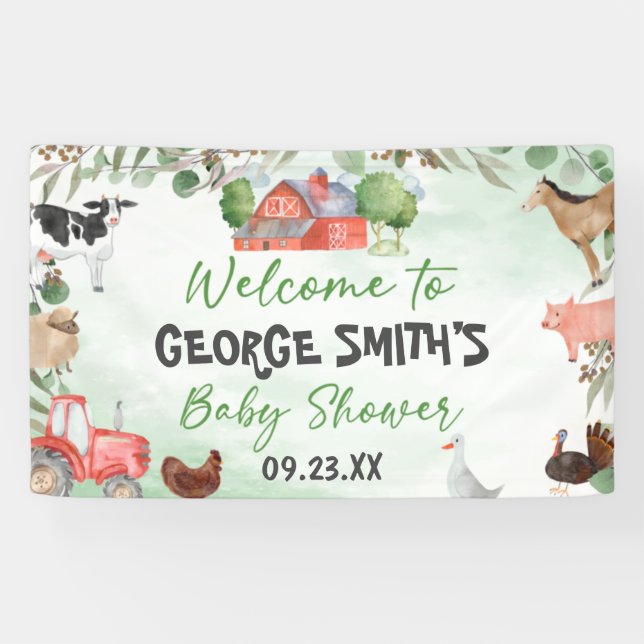 Bannière de Baby Shower avec feuilles de verdure a (Horizontal)